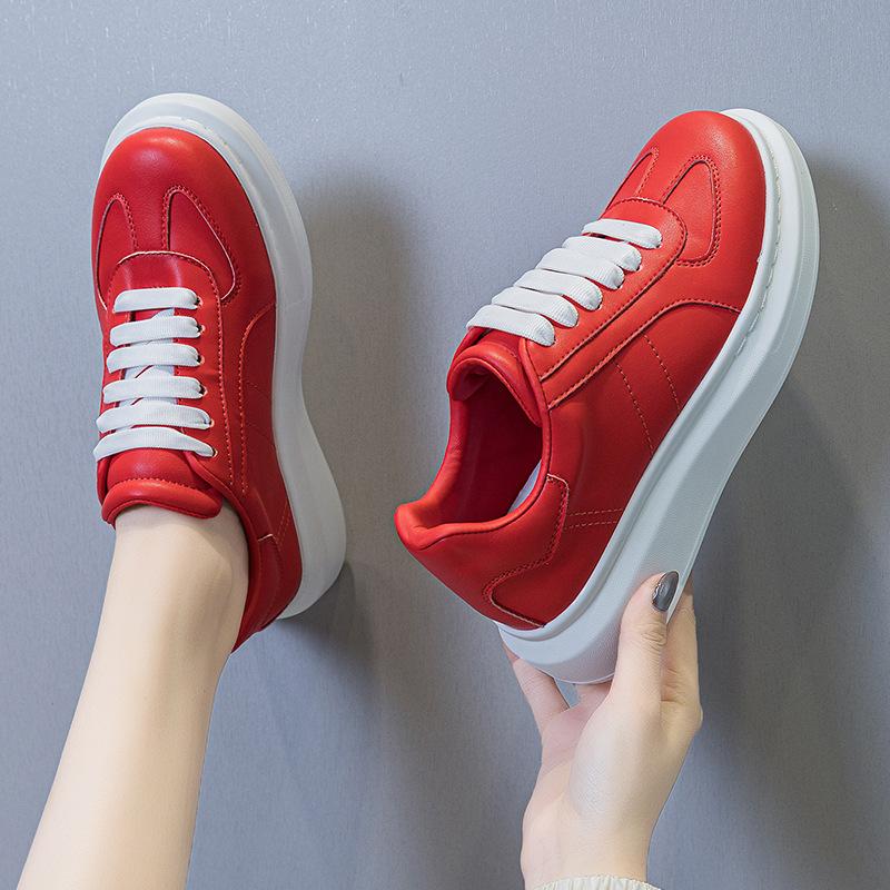 Platform women's casual shoes autumn new front lace-up sports casual shoes round head fashion solid color board shoes women