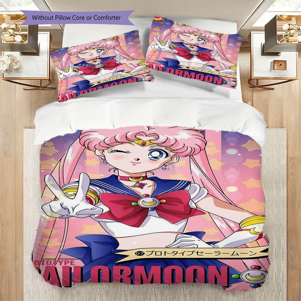 Cute cartoon theme Sailor Moon Tsukino Usagi cartoon comfortable home duvet cover and pillowcase (1 * duvet cover+2 * pillowcase, without core)A8