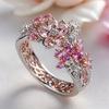 European and American luxury ring romantic lady silver ring with floral shape pink zircon ring