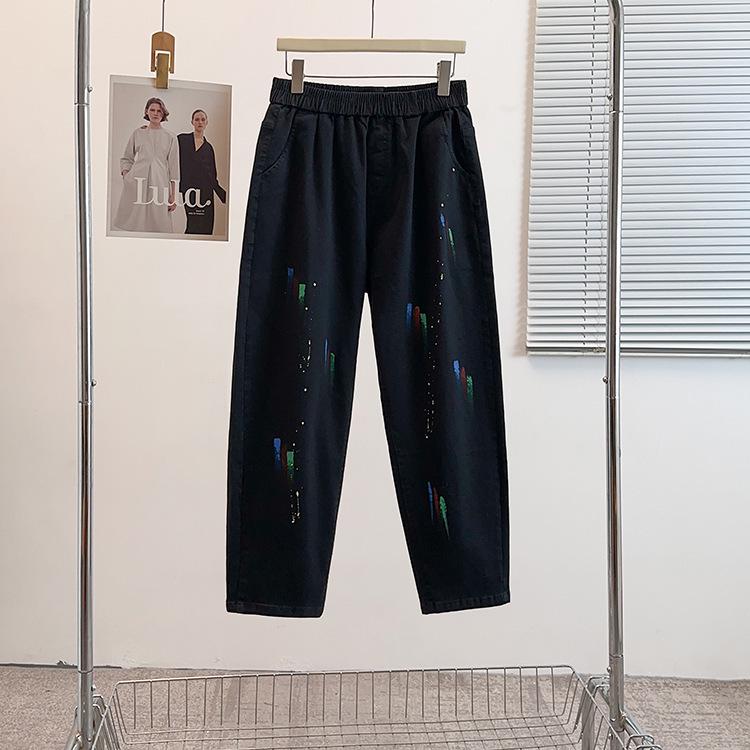 

Spring Artistic Loose Casual Painted Plus Size Dad Jeans for Women 6XL (suggested weight 180-210 kg) чорний