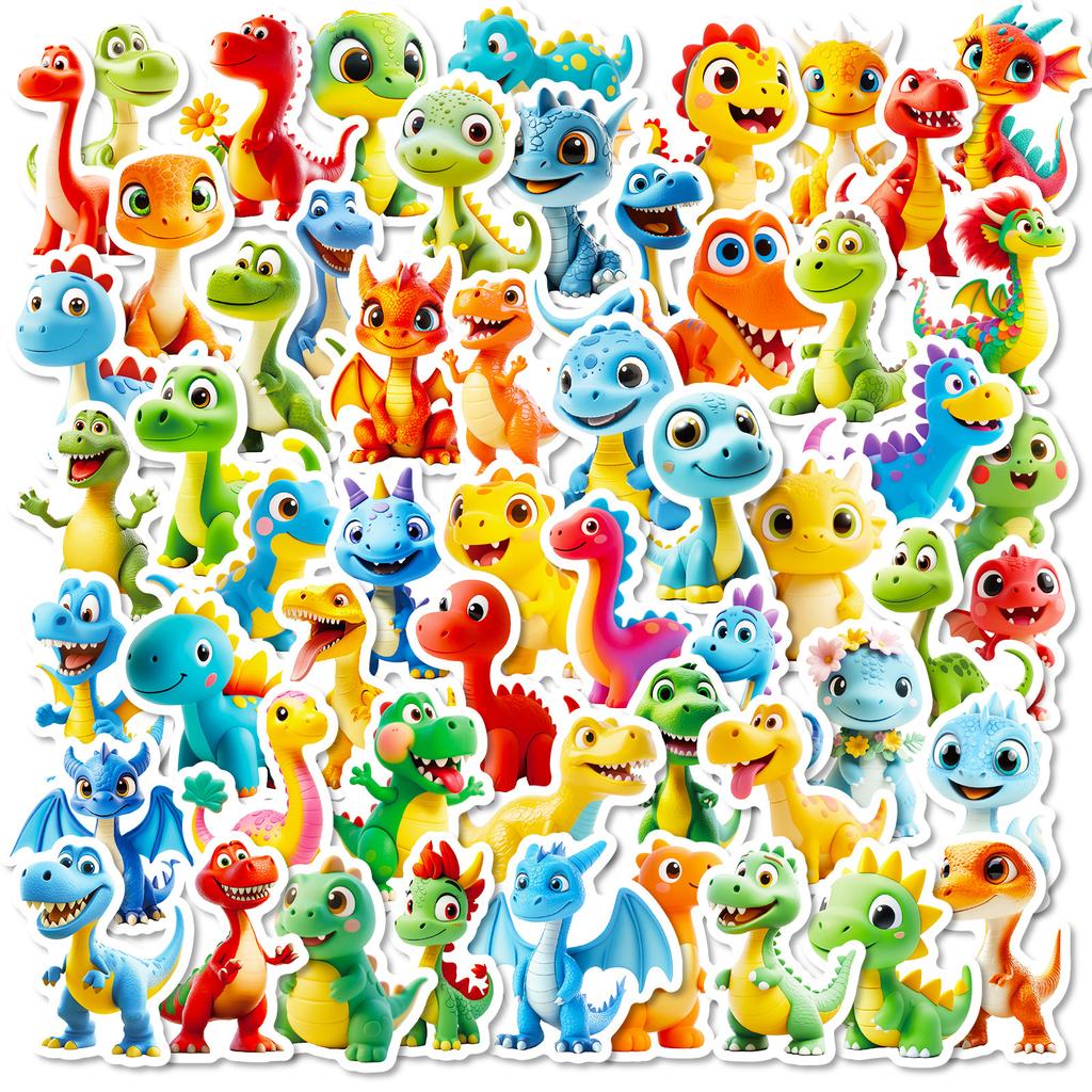 56 Cartoon Rubber Dinosaur Graffiti Stickers Water Cup Computer Stationery Decorative Waterproof Stickers