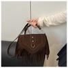 New Retro Suede Faux Leather Saddle Bag for Women Fringe Tassel Crossbody Shoulder Purse Vintage Western Style Handbag