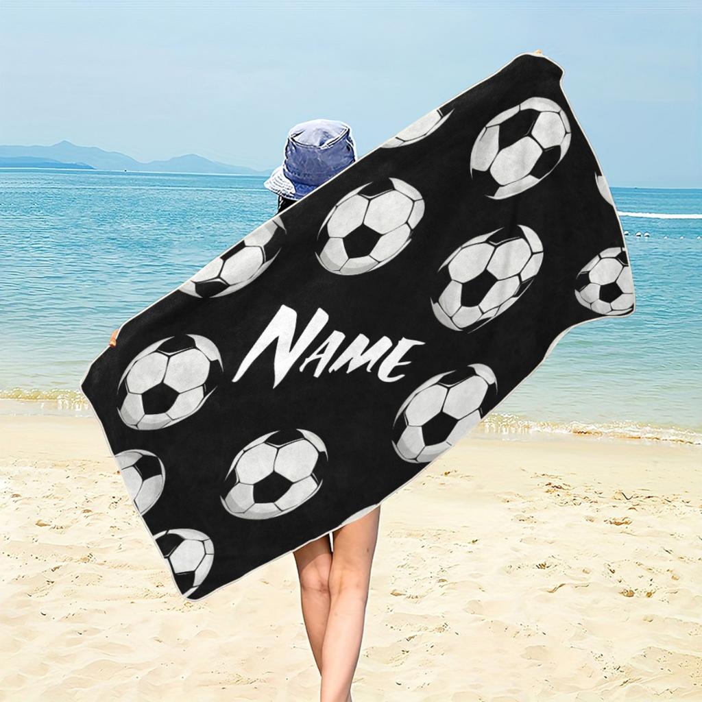 Individuelles Fußball-Strandtuch Personalisierter Name Fußball Mikrofaser Badetuch 160x80cm Weich Schnelltrocknend Schwimmbad