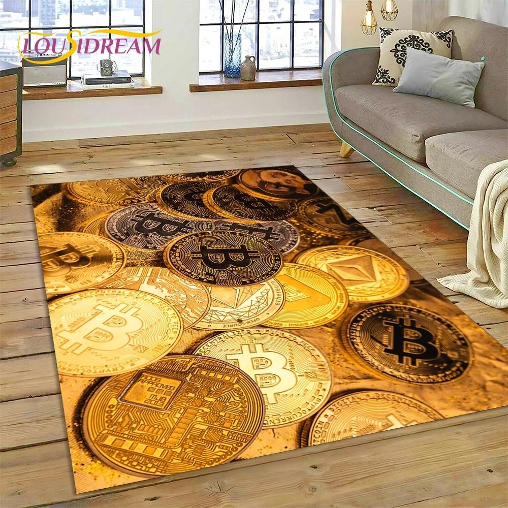 Bitcoin 3D Virtual Currency NFT Area Rug Carpet for Bedroom Living Room Home Sofa Decoration,Children Game Large Decor Floor Mat