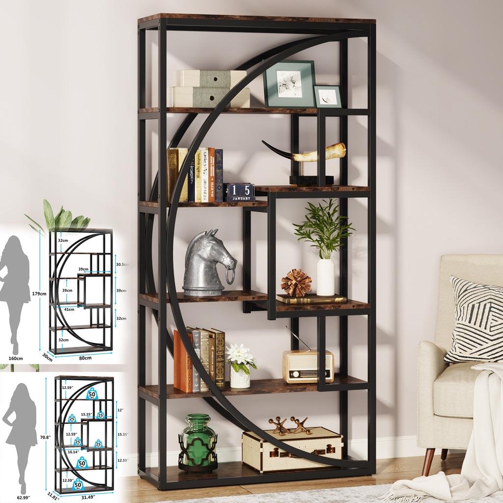 Tribesigns Bookshelf Industrial 5 Tier Etagere Bookcase, Freestanding Tall Bookshelves Display Shelf Storage Organizer