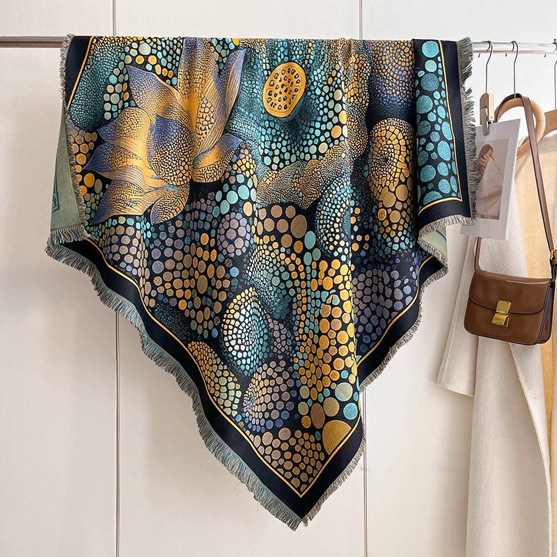 

Двухсторонняя шаль из смешанных контрастных цветов, зимний высококачественный теплый квадратный шарф 130cm