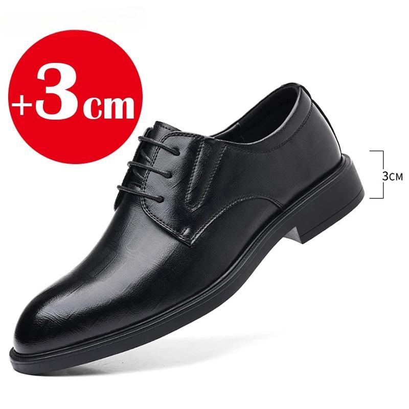 6/8 CM Height Increasing Leather Shoe Luxury Men Dress Shoes Classic Black Soft Leather Shoe Trend Business Casual Leather Shoes