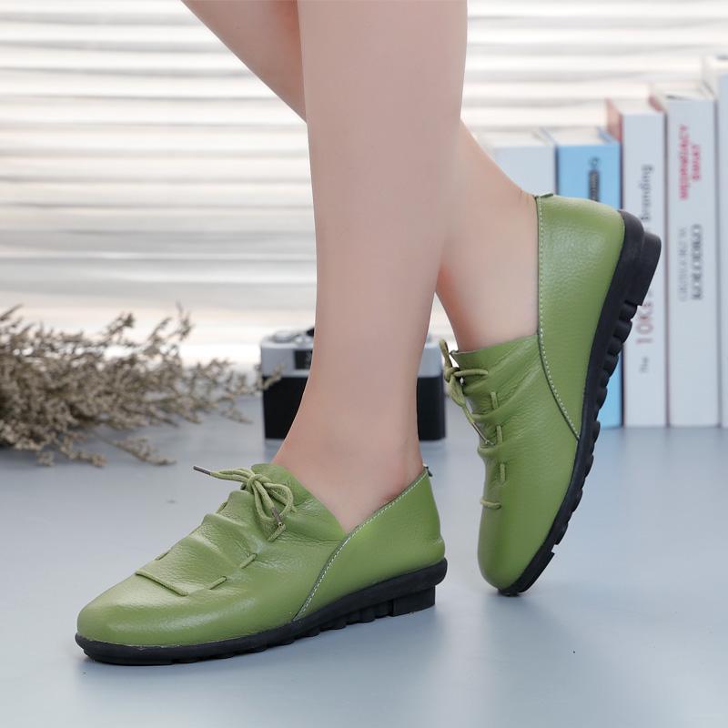 Women Shoes Loafers Lace Up Leather Flat New Spring Casual Comfortable Mom Shoe Mujer Zapatos Chaussure Femme