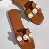 2025 Foreign Trade New Pearl Flat-bottomed Slippers Women's Lightweight Low-heeled Outer Wear Beach Cool Slippers Wish Source