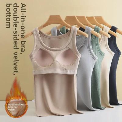 אפוד חם לנשים עם קשירה בצוואר עגול, פד חזה ובטנה קטיפתית, שכבת בסיס לחורף