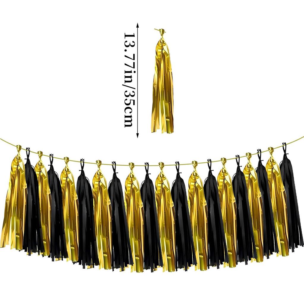 New Year'S Day Wedding Birthday Party Decoration, Black Gold Paper Fringe Diy Ribbon