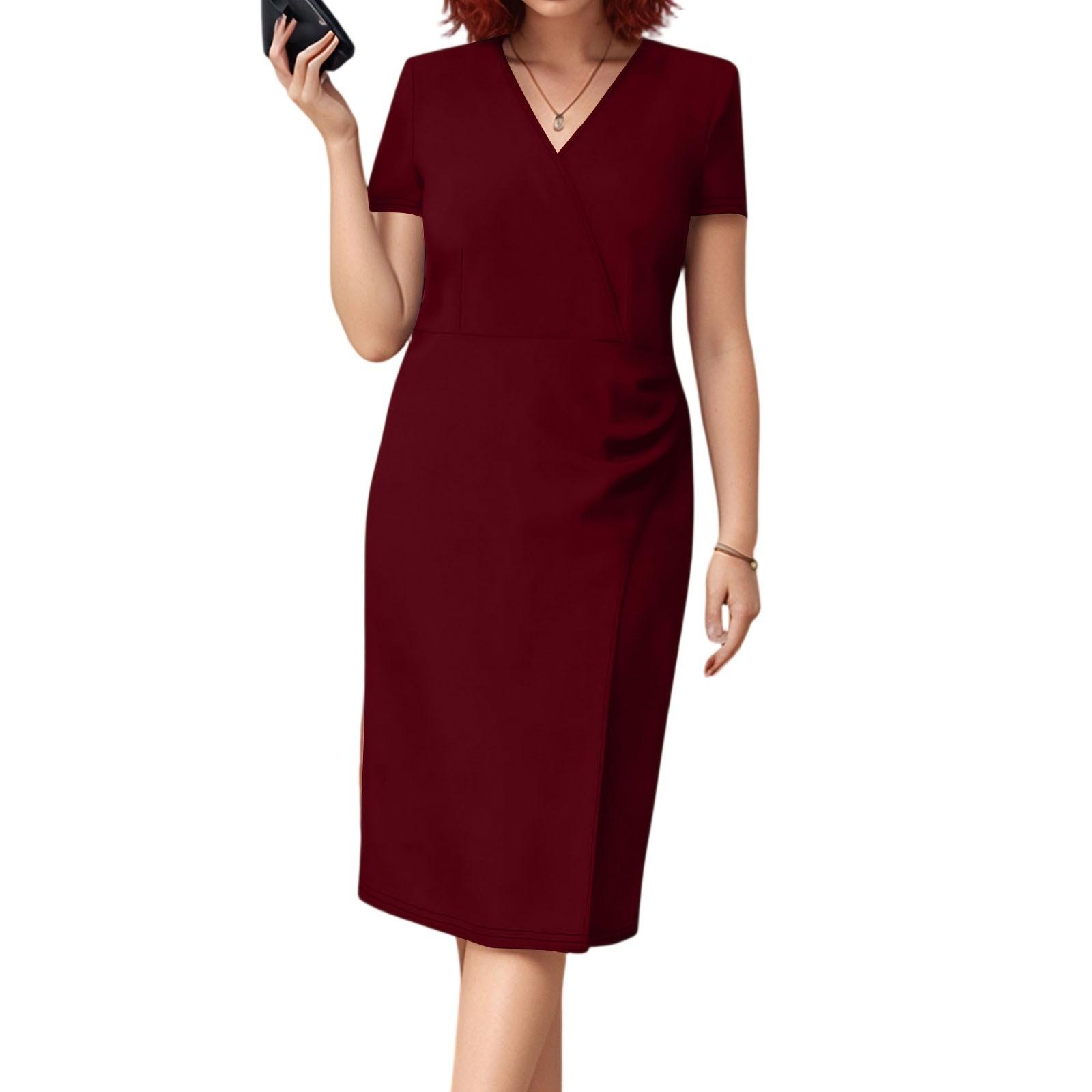 Women s Summer Shaping Dress V Neck Short Sleeve Ruffle Dress XL