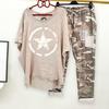 2Pcs/Set Women's Summer Casual Suit Round Neck Printed Breathable Cotton Blend Lightweight Sportswear Outfit Lady Supply
