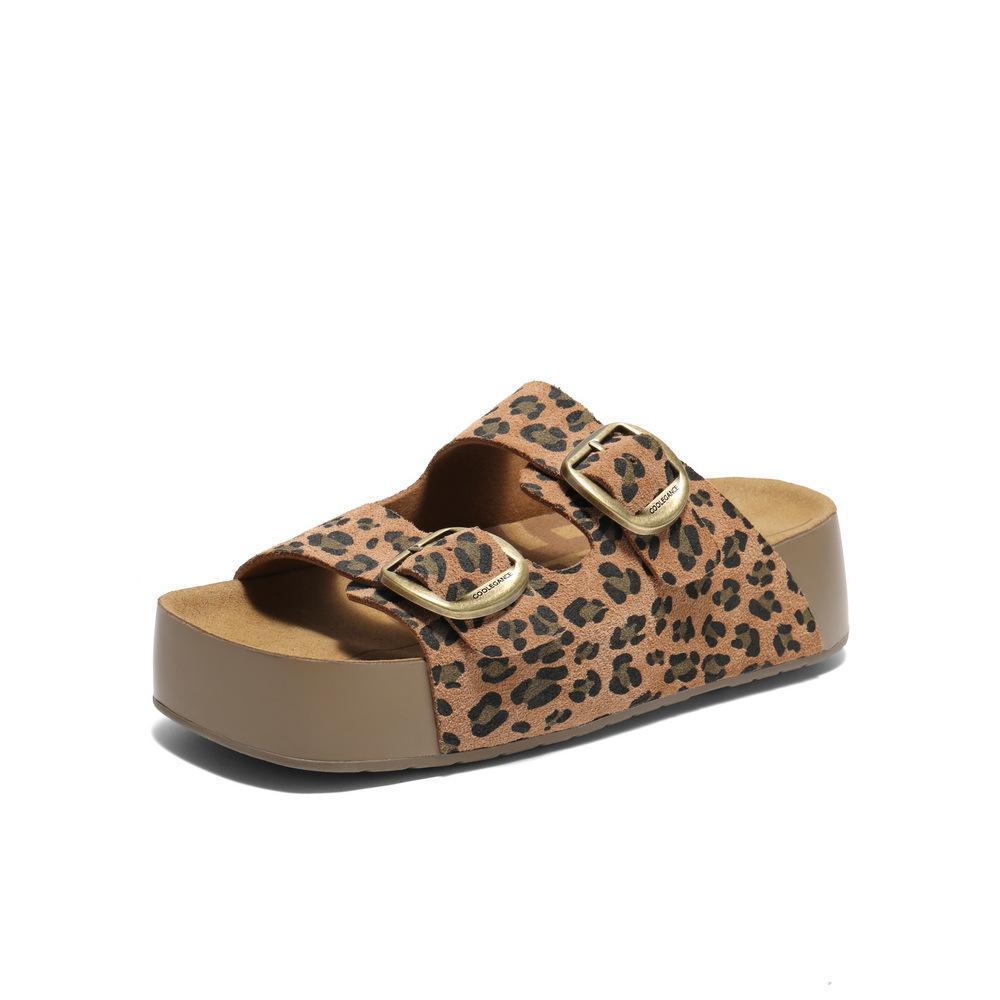 Platform slippers women's new double buckle with versatile beach cool slippers