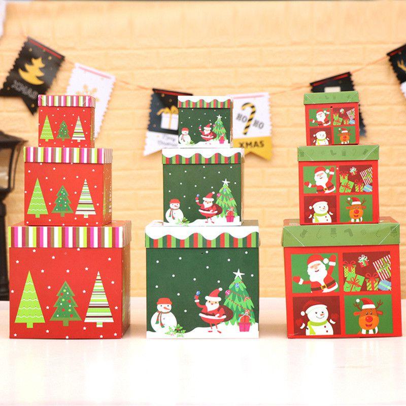 Premium Large 3pcs Christmas Gift Box With Lid  Ribbon Xmas Present Square Box