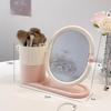 Rotatable Makeup Mirror with Storage Box, Desktop Cosmetic Brush Holder, Multifunctional Table Vanity Mirror Tray
