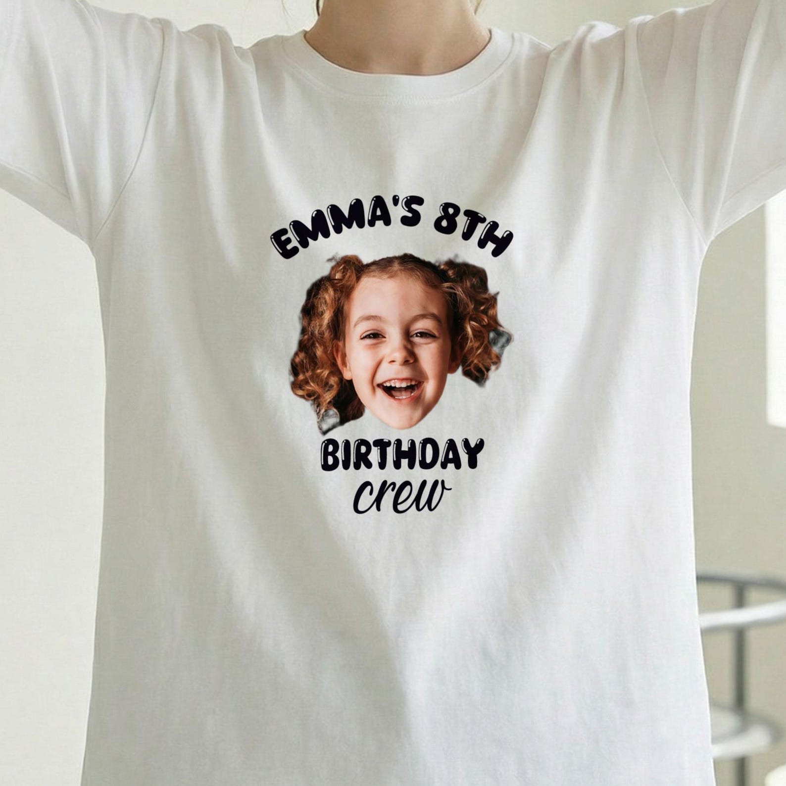 Custom Photo Birthday Crew T-Shirt, Kids Face Printed Party Shirt, Personalized Birthday Crew Apparel, Customized Birthday Squad Gift 3XL