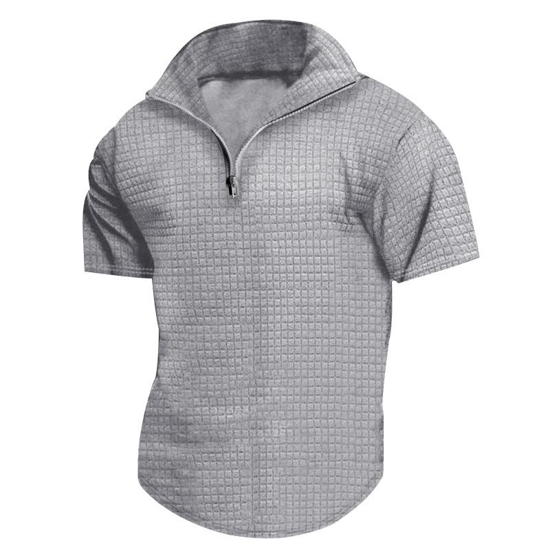 Men's Polo Shirt T-shirt Men's Short Sleeve Solid Color Zipper Small Checkered Summer Breathable Casual Shirt