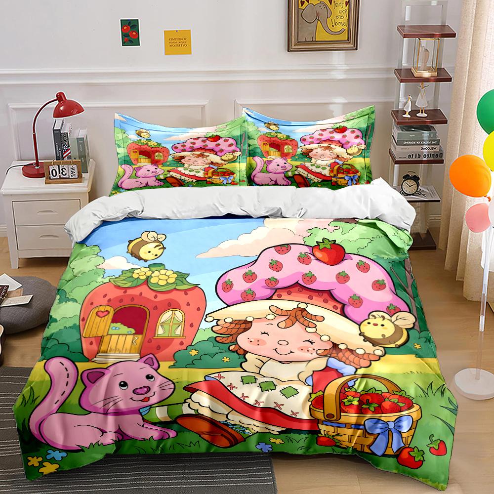 Mehrere Größen Emily E-Erdbeer-Print Weiche Bettbezug Kissenbezug Bettwäsche-Set Kinder Erwachsene Bequemes Bett-Set Einzelbett King Für Geschenke