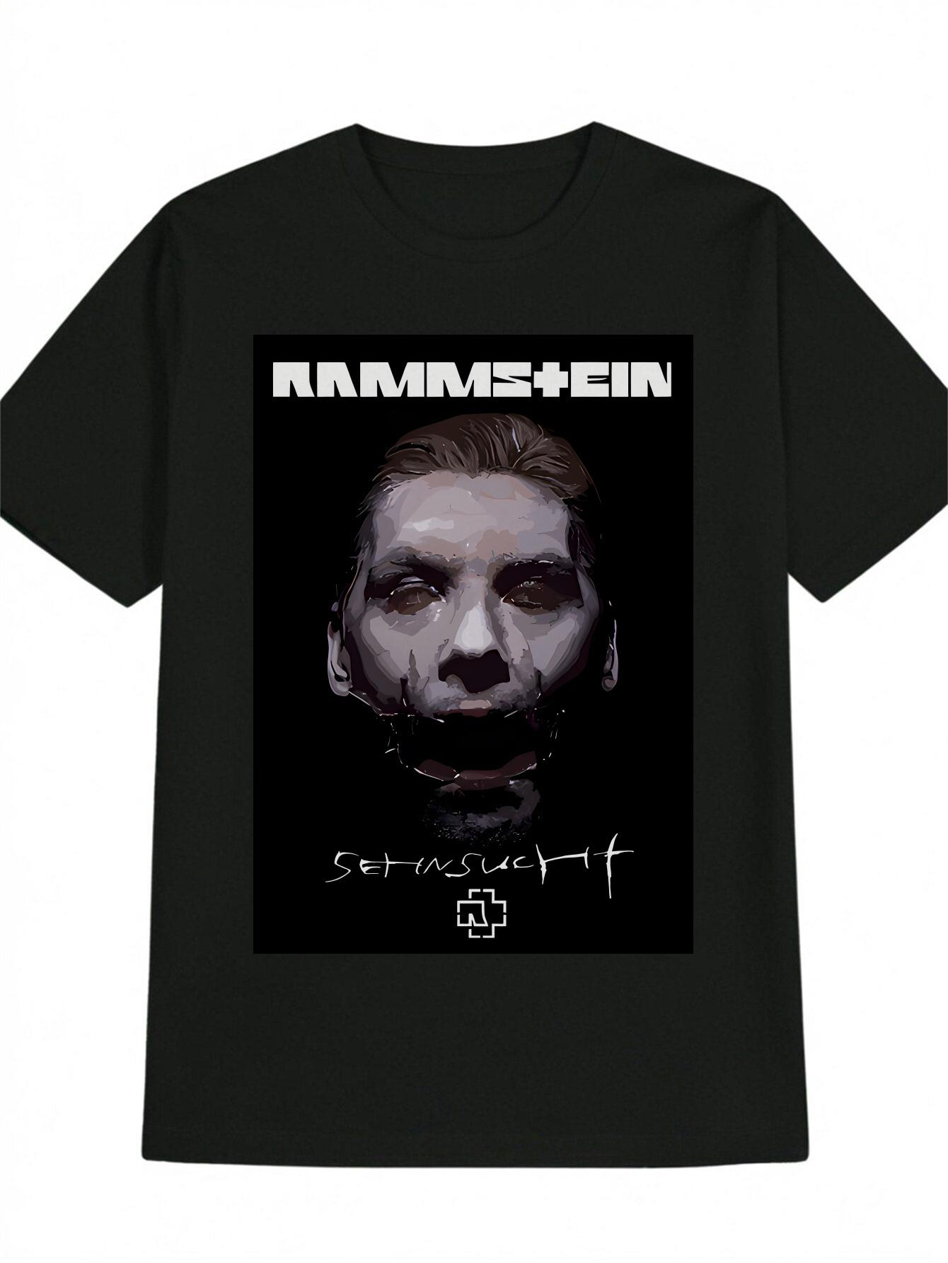 RAMMSTEIN Graphic T-shirt - Artistic Band Face Print Casual Round Neck Tee XL