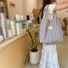 Japanese and Korean, Striped, Hand-held Tote Canvas Bag, Women, Summer, Large Capacity, Commuting, Shoulder Bag, Work Tote Bag