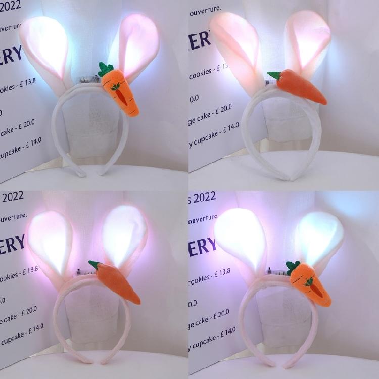 Light Up Rabbit Ears Headband Cute Plush Bunny Ear Hair Accessory for Women