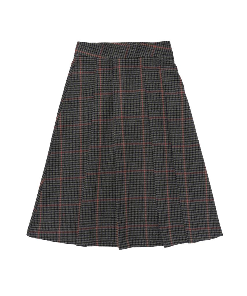 CARGOBROS FOR WOMAN Wool Check Pleated Wrap Midi Skirt (Charcoal)