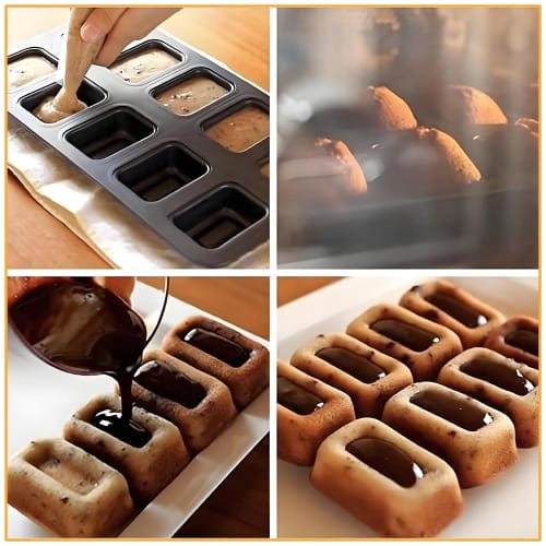 HAUUFENN 8-Cavity Financier Mold, Muffin Mold, Lemon Cake Mold, Pound Cake Mold, Canel? Mold, Non-Stick Cake Mold, 25.5 x 20cm, Baking Supplies, Confe