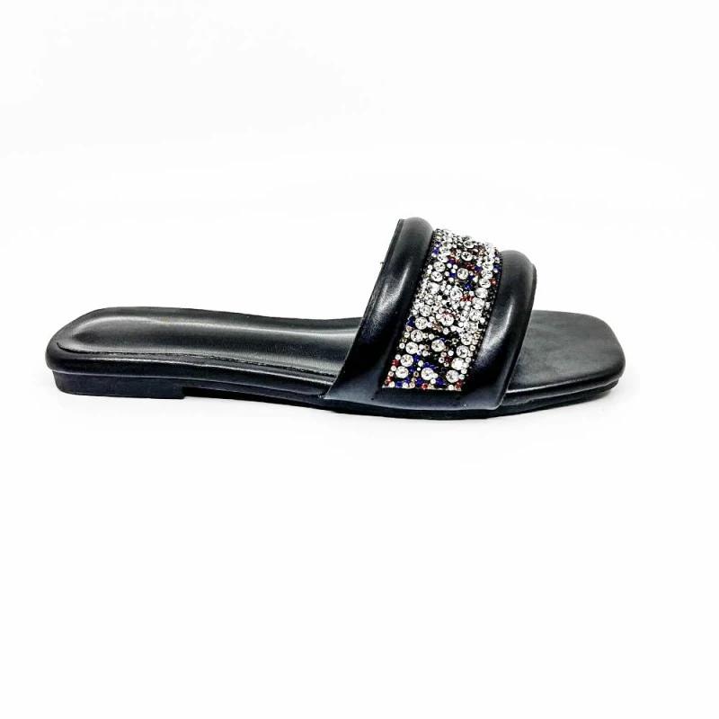 fashion Women's Sandals 2024 Summer Footwear with Colorful Water Diamond New Design Luxury Open Toe Vacation Beach Ladies Flat Shoes