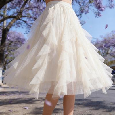 Tule Rok voor Dames Elastische Hoge Taille A-lijn Lange Tutu Feeënjurk Vloeiende Gelaagde Gelaagde Maxi Rok