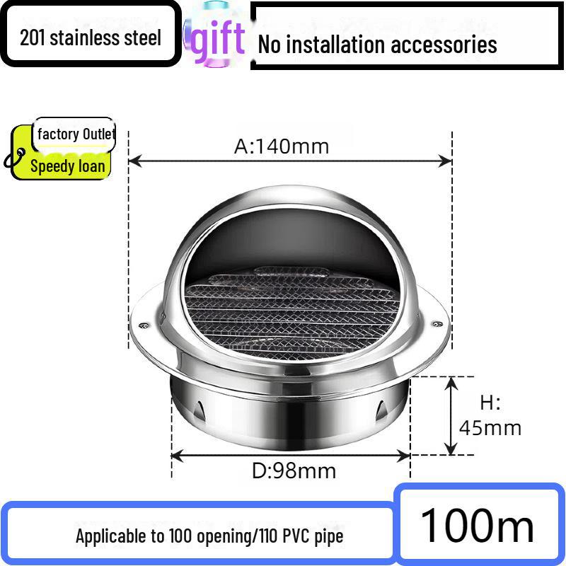 304 Stainless Steel Ventilation Cap: Rain-Proof Exhaust Cover for Exterior Wall and Range Hood, PVC Compatible