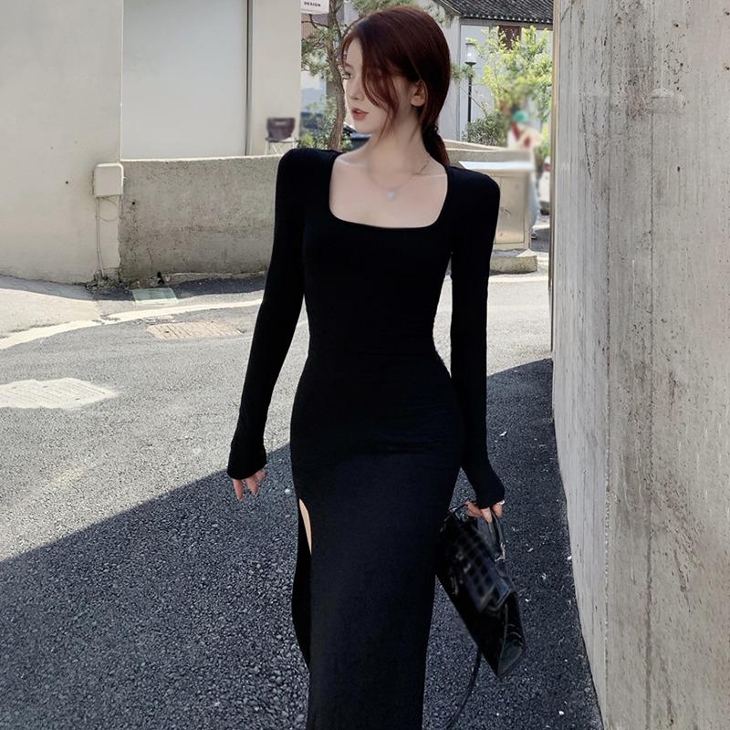 Women's Dress Hip Wrapping Bottoming Split Ends Slim Fit Mid-length