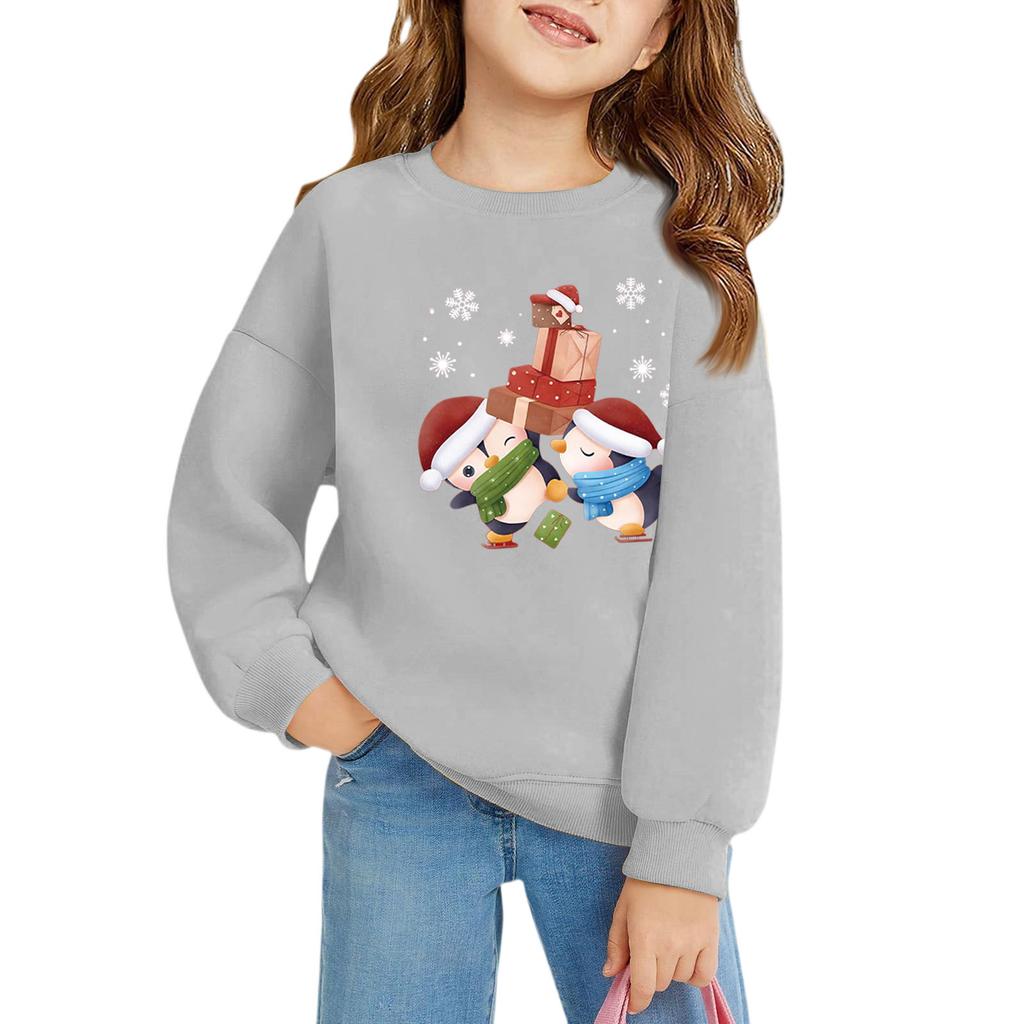 Christmas Day Girls Round Neck Pullovers For Kids Printed Baby Tops