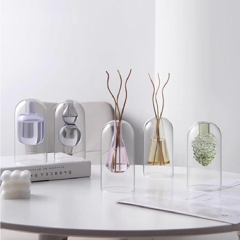 Double Glass Vase Hydroponic Plant Flower Arrangement Glass Empty Bottle Ornaments Simple Essential Oil Aromatherapy Bottle