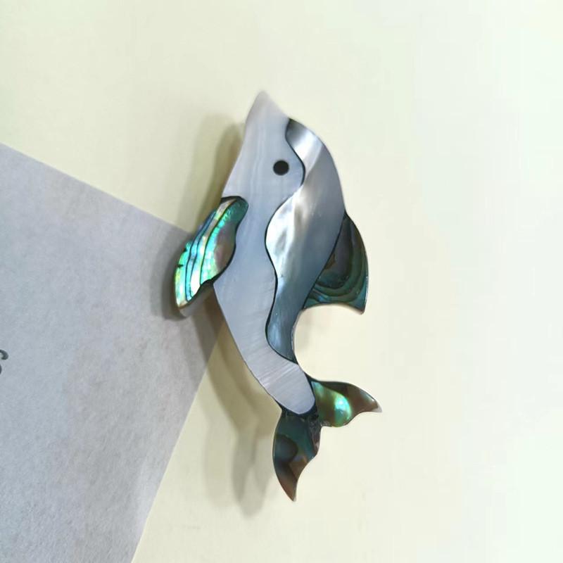 Handcrafted Shell Dolphin Brooch Pin With Embedding Technique For Animal Jewelry Enthusiasts