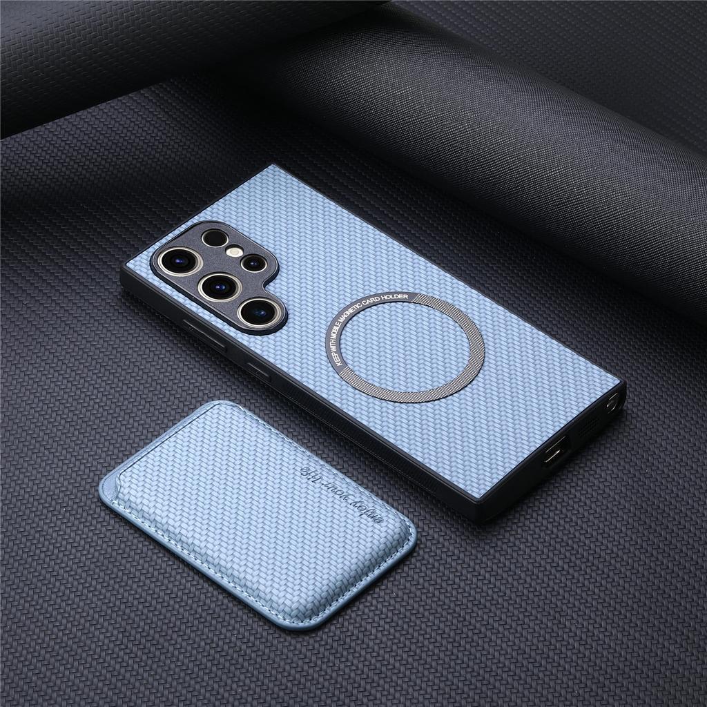 Carbon Fiber Style PU Leather for Magsafe Case for Samsung Galaxy S24 S25 Ultra S22 Plus S21 S23 FE A54 A55 A56 Back Cover LM2