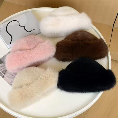 Winter-Bucket-Hut aus Kunstfell, einfarbig, weiche Textur, verdickt, warm, Plüschhut, sanft