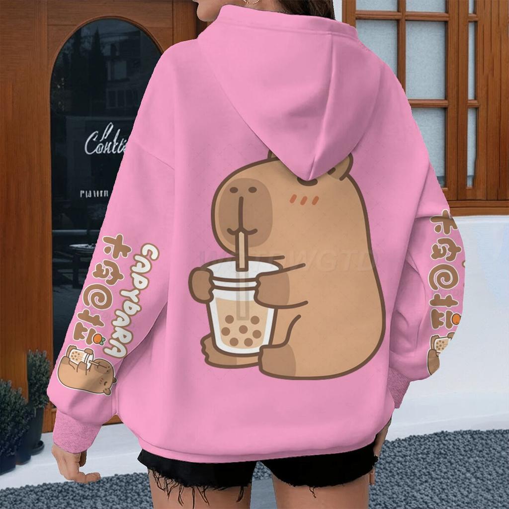 Cartoon Capybara Design Hoodies Women Men Long Sleeve Sweatshirt Spring Autmn Fun Animal Capybara Pullover Girls Cute Hoody