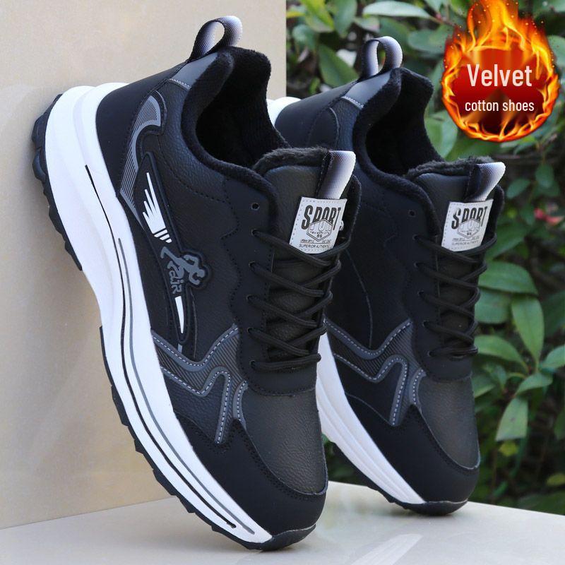 2025 Men's Winter Leather Running Shoes - Waterproof, Velvet-Lined, Warm Casual Sports Sneakers