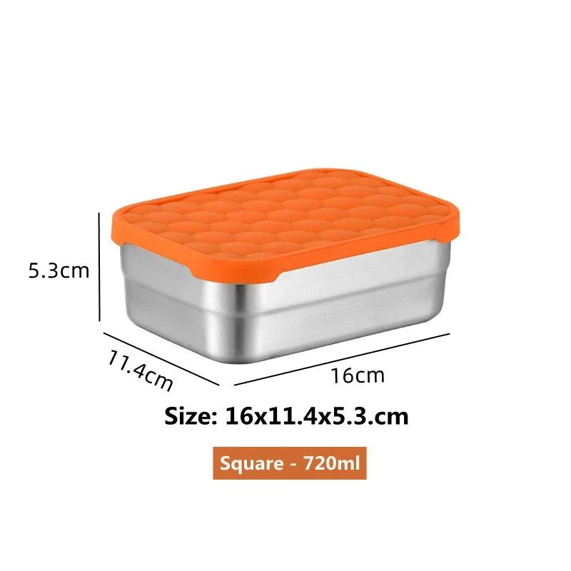 304 Edelstahl Lunchbox Kühlschrank Frischhaltebox mit Silikondeckel Lebensmittelaufbewahrungsbehälter Bento Küchenorganisator