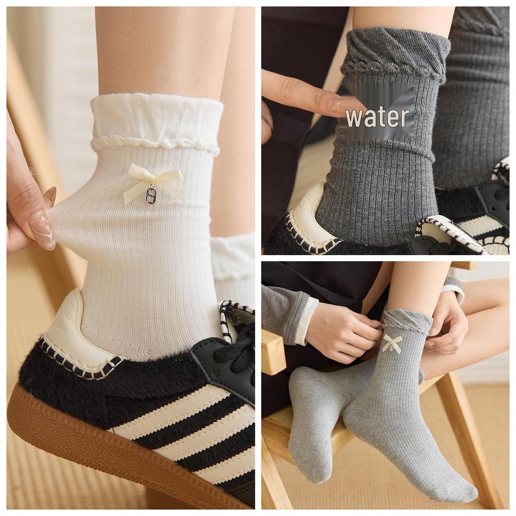 Bow Lace Cartoon Pile Off-White Mid-Calf Socks - Autumn Trendy Accessories for Kids