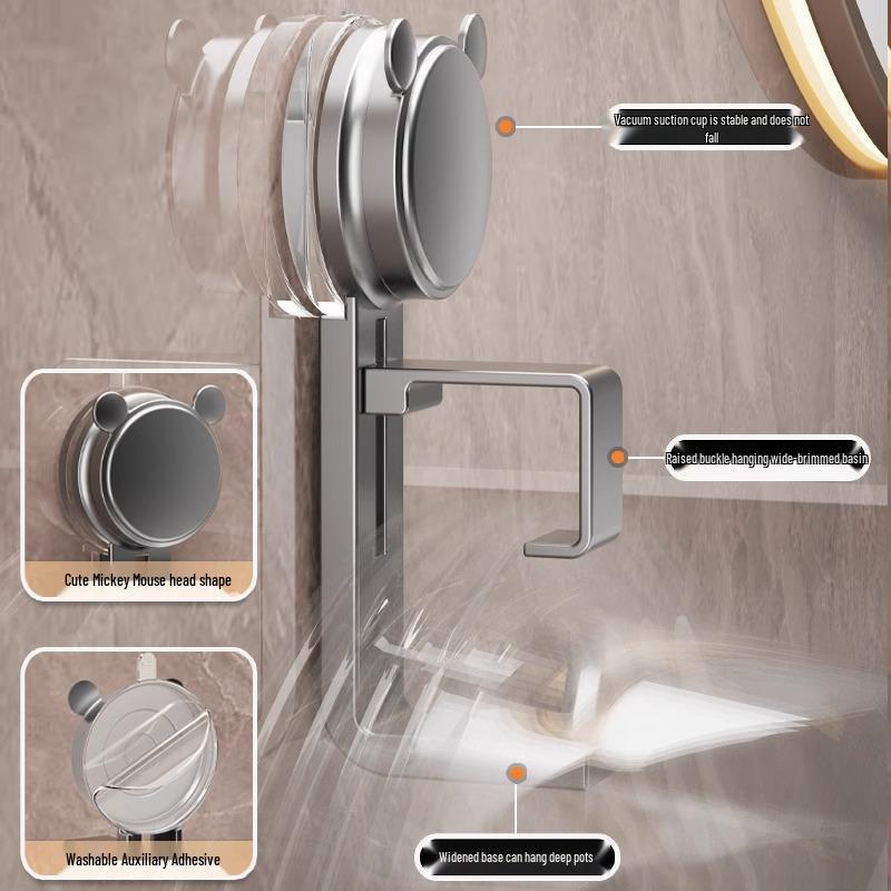 Suction Cup Bathroom Basin Hook - No-Drill Wall Mount Storage Rack