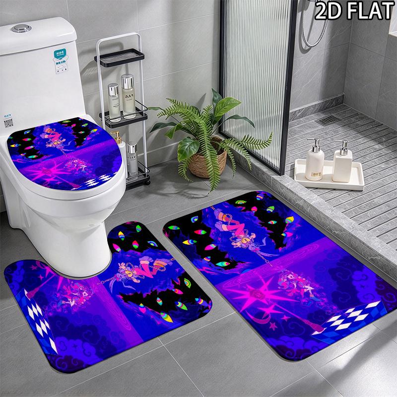 3Pcs Flannel Toilet Mat Set MTSJTthe Digital Circus Bathroom Rug Bath Carpet Non Slip Home Decor