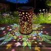 Decorative Garden Lights Solar Powered Outdoor Lanterns Waterproof Metal Floral Pattern Warm Glow Ambient Light for Patio Walkway Decor