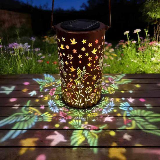 Decorative Garden Lights Solar Powered Outdoor Lanterns Waterproof Metal Floral Pattern Warm Glow Ambient Light for Patio Walkway Decor