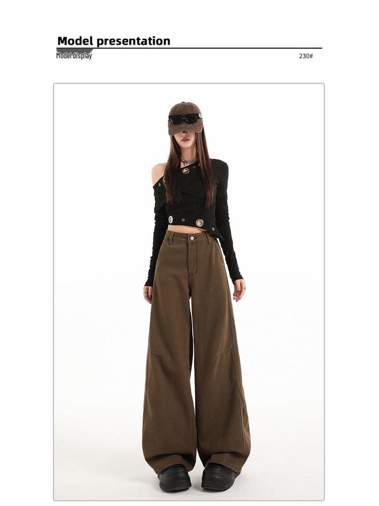 American Retro 2026 High-Waisted Wide-Leg Brown Jeans for Women