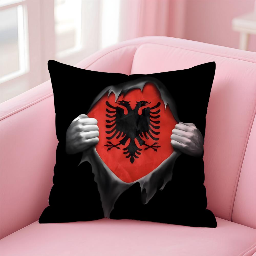 

National Patriotic Symbol AAlbanians Flag Cushion Cover Pillowcase Short Plush Invisible zipper Room Sofa Cushion Cover 30X30cm