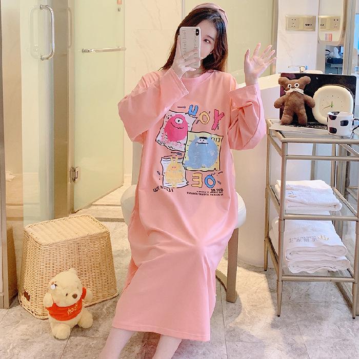 Pijamas bonitos de manga larga para mujer - Primavera/Otoño, Talla grande (Hasta 300 libras), Camisón de Largo Medio