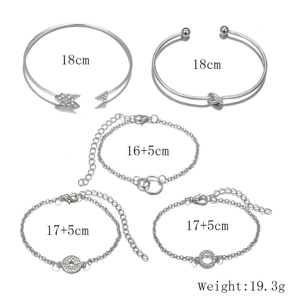 Diamond-Inlaid Star Bracelet Set with Alloy Circles