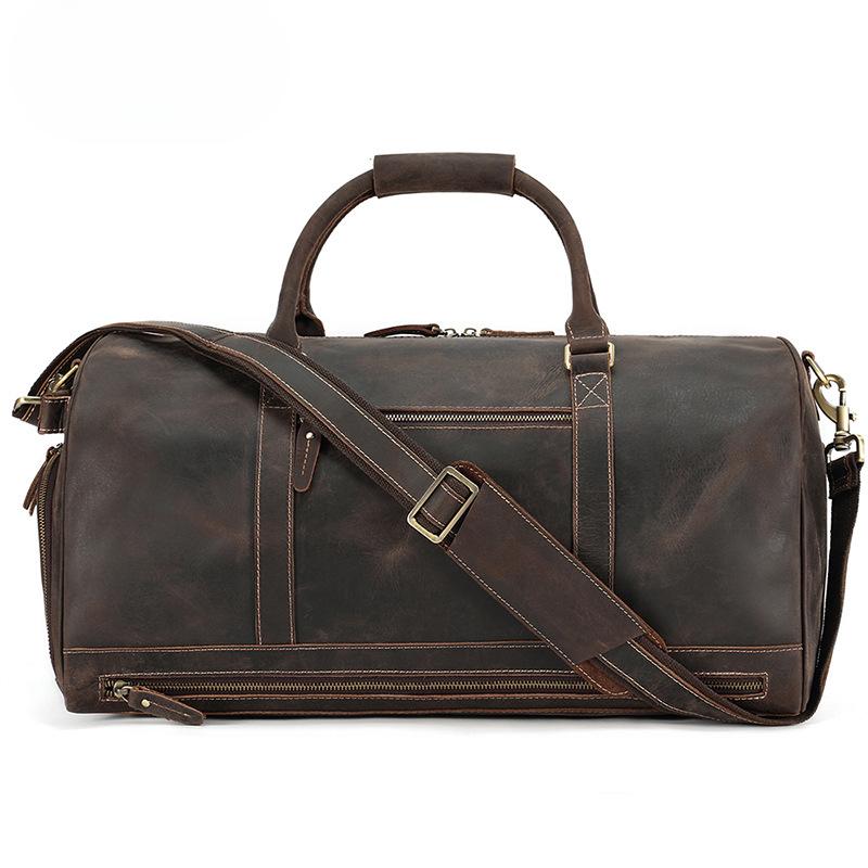 Mad Horse Leather Men's Bag Vintage Strap Shoe Bin Duffel Travel Bag Dry and Wet Separation Fitness Bag Genuine Leather Travel Bag for Men